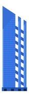 Modern blue skyscraper rising with illuminated windows at sunset, representing urban development, business, and architectural innovation in a contemporary cityscape vector