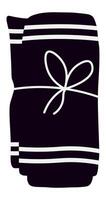 Rolled black beach towel featuring white stripes, elegantly tied with string, presented as an isolated illustration in a simple cartoon style, perfect for summer vibes vector