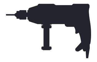 Dark silhouette of a rotary hammer drill featuring a drill bit, isolated against a white background, perfect for illustrating construction and renovation projects vector