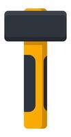 Sledgehammer with a fiberglass handle striking a surface, executing demolition work with powerful impact. Heavy duty tool designed for breaking and damaging structures effectively vector