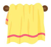 Soft yellow towel with pink stripes hanging on wooden rack, creating a cozy and welcoming atmosphere in bathroom, ready for use after shower or bath vector