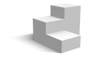 White pedestal with three steps casting a shadow on a white background, representing a concept of growth, achievement, and progress towards success vector