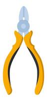 Diagonal cutting pliers with yellow and black ergonomic handles and a v shaped jaw for gripping and cutting wires and cables, ideal for electricians, mechanics, and DIY enthusiasts vector