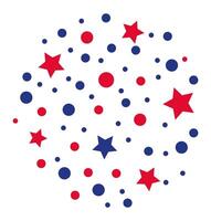 Red and blue stars and circles of different sizes creating a festive design for 4th of July, Memorial Day, Veterans Day, Presidents' Day, or Flag Day celebrations vector