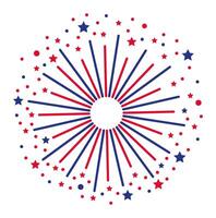 Red and blue firework exploding with small stars and dots on white background, perfect for celebrating United States holidays like Independence Day or Memorial Day vector