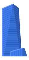 Contemporary blue skyscraper stands tall against a white backdrop, its sleek design accentuated by an adjacent, smaller structure, creating a powerful symbol of urban architecture vector