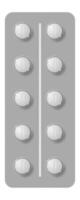 Blister pack containing ten round white pills neatly arranged in two rows of five, set against a gray background, emphasizing pharmaceutical packaging and medication dispensing vector