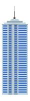 Modern skyscraper rising with blue windows and antenna on top, representing urban development, business, and communication in a contemporary architectural style vector
