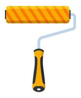 Paint roller featuring a striped orange and yellow cylinder and an ergonomic handle, providing quick and even coverage for painting walls and ceilings in various settings vector