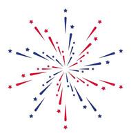Red and blue firework exploding with small stars, creating a festive atmosphere for celebrations like 4th of July or patriotic events, on a clean white background vector