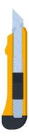 Utility knife featuring a sharp, retractable blade partially extended from a durable yellow and black plastic handle, perfect for a wide range of cutting tasks and projects vector