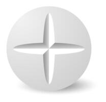 White sphere with an engraved cross is floating on a white background, creating a simple yet impactful design representing concepts like religion, healthcare, or mathematics vector