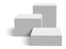 Three gray pedestal podiums of different sizes forming an ascending staircase on white background casting subtle shadows, ideal for product placement or presentations vector