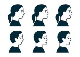 Bite normal jaw and malocclusion, face man an woman in profile set. Dental problem. Wrong bite, lower jaw extended forward and retracted. Bite correction. illustration vector