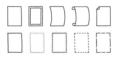 Rectangle frames for note text, hand drawn doodle line set. Scribble rectangular shape. Highlight and underline text box decorative. Drawn black line sketch border. isolated illustration vector