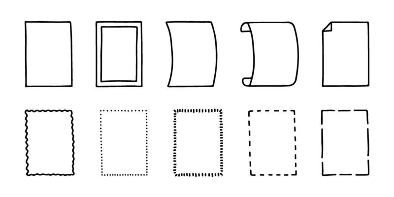 Rectangle frames for note text, hand drawn doodle line set. Scribble rectangular shape. Highlight and underline text box decorative. Drawn black line sketch border. isolated illustration
