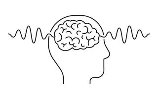 Human brain scan with line wave. Profile head. Pulse wave in study neurology. Brain scan captures neurology insights with wave of impulse, reflecting mind and health status. illustration vector