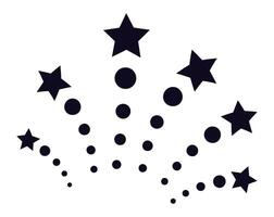 Black stars and circles exploding like fireworks on a white background, creating a dynamic and celebratory visual suitable for festive occasions vector