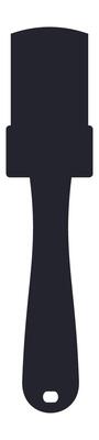 Simple black silhouette of a paint brush with rounded tip and hole in the handle, ideal for representing painting, decorating or art concepts