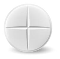 White round medical pill featuring cross separating lines, casting a subtle shadow on a bright white background, symbolizes healthcare, medicine, and wellness in a clinical setting vector