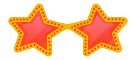 Red star shaped sunglasses with yellow border and dots are creating a funny look, perfect for parties, celebrations, or adding a touch of whimsy to any outfit vector