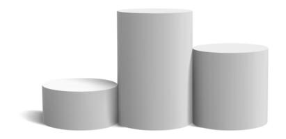 Three gray cylinders of different heights are forming a winners podium on a white background, casting a subtle shadow, creating a simple yet effective representation of achievement and competition vector