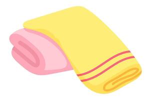 Two rolled beach towels in vibrant pink and sunny yellow, stacked on top of each other, creating a perfect setup for a relaxing day at the beach or poolside enjoyment vector