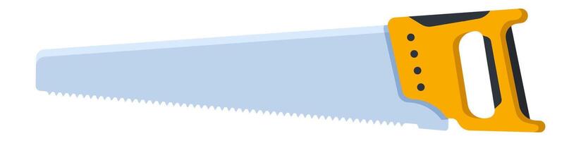 Sharp handsaw with a yellow and black handle is depicted against a clean white backdrop, emphasizing its utility in carpentry, construction, and DIY projects vector