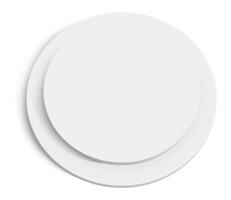 Two white circles are slightly offset, creating a layered effect with a soft shadow underneath, suggesting depth and dimension against a clean white background vector