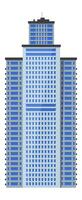 Modern skyscraper dominating the urban skyline with a striking blue glass facade and intricate architectural details, symbolizing progress and innovation in a bustling city vector