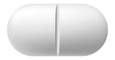 White pill dividing in half, creating a pronounced groove against a clean white background, representing themes of medicine, healthcare, and treatment solutions vector