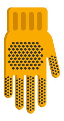 Close up of a yellow rubber glove featuring anti slip dots, providing enhanced grip and safety during various work activities, ensuring secure handling and preventing slips