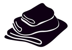 Black silhouette of three folded towels forming a pile on a white background. Conveying relaxation. Comfort. And spa like vibes. Perfect for representing hygiene. Cleanliness. And self care routines vector
