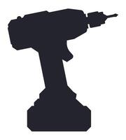 Silhouette of a cordless drill with drill bit pointing to the right, isolated on a white background, representing construction, repair, and DIY projects vector