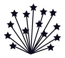 Black and white illustration depicting fireworks bursting in a dazzling display, with numerous stars radiating upwards, embodying themes of celebration, festivity, and joy vector