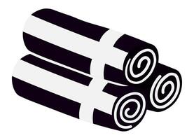 Two rolled beach towels featuring stylish black and white stripes are stacked together, radiating summer vibes and inviting relaxation by the pool or seaside vector