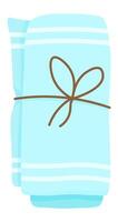 Soft light blue towel folded and tied with brown string, isolated on a white background, creating a clean and simple image perfect for hygiene, spa, and relaxation concepts vector