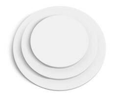 Three concentric white circles creating a three dimensional effect casting a subtle shadow on a clean white background, perfect for minimalist designs vector