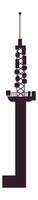 Silhouette of a telecommunication tower transmitting data wirelessly over long distances, featuring antennas, dishes, and support structures against a clean background vector