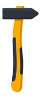 Cartoon hammer featuring a fiberglass handle striking a nail, representing concepts of construction and renovation in a playful and engaging style vector