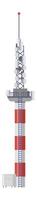 Telecommunication tower transmitting signals, equipped with antennas, a control unit, and a ladder, provides seamless connectivity for modern communication networks and technology vector
