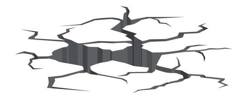 Surface breaking apart creating deep cracks and hole, revealing dark abyss below, symbolizing destruction, earthquake aftermath, or geological instability vector