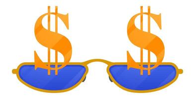 Golden glasses with dollar sign representing wealth, investment, profit, and financial success, creating a visual metaphor for money oriented vision vector