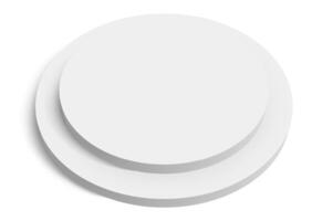 Two white round podiums casting soft shadows on a clean white background, creating an ideal setting for showcasing various products in advertising and marketing campaigns vector