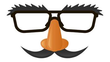 Carnival accessories creating a comical character with oversized glasses, a prominent fake nose, a thick mustache, and bushy eyebrows, evoking humor and playful disguise vector