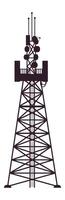 Silhouette of a telecommunication tower featuring various antennas, satellite dishes, and a platform, emphasizing its role in broadcasting and communication infrastructure vector