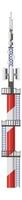 Red and white telecommunication tower with multiple antennas and satellite dishes, ensuring seamless connectivity and broadcasting signals across vast distances vector