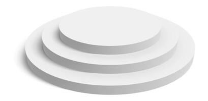 Three level round white podium creating an elegant pedestal, casting soft shadows on a bright white background, ideal for displaying products or celebrating achievements vector