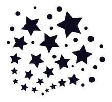 Black stars and dots arranged in a swirling vortex pattern on a white background, creating a dynamic and visually appealing abstract composition vector
