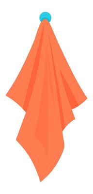 Clean orange kitchen towel hanging on a blue wall mounted circular hook, poised for drying dishes or hands, adding a touch of vibrant color and organization to any kitchen space